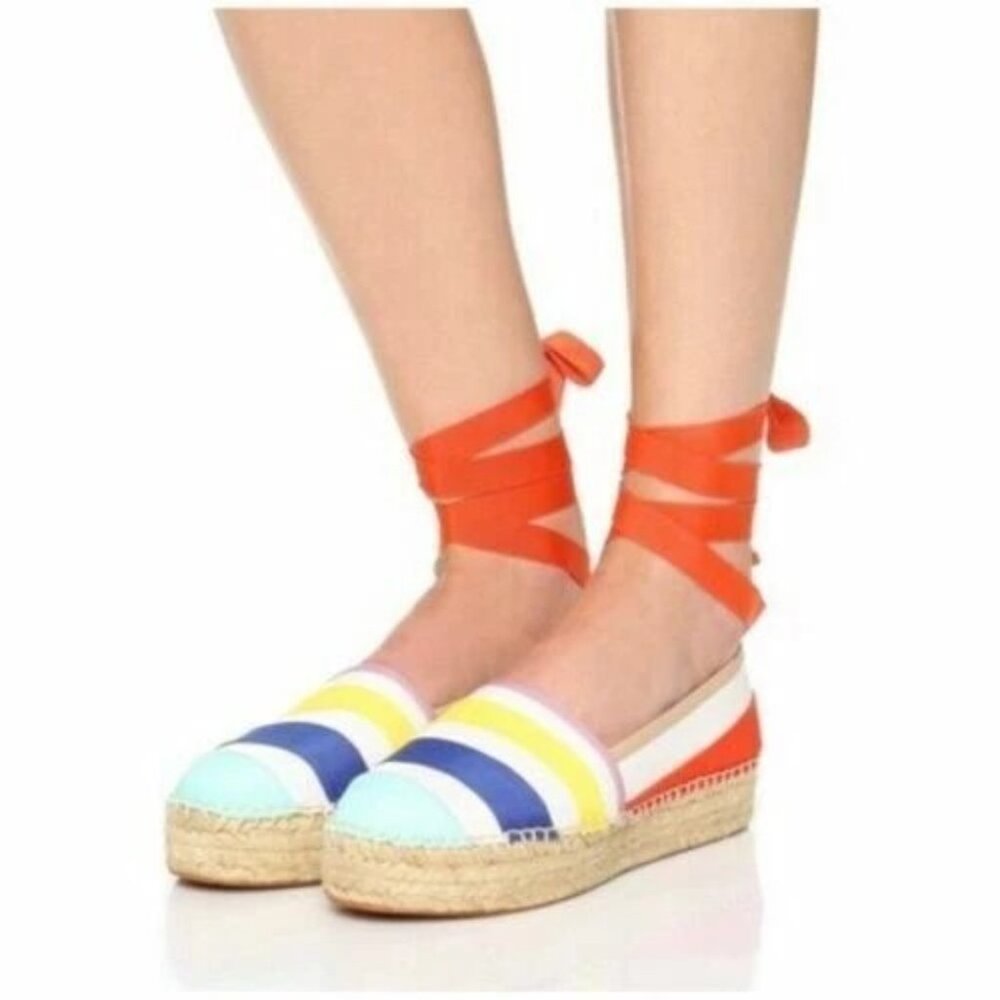KATE SPADE-Leena-Rainbow-Leather/Ribbon Lace up Espadrilles-Sz 9-Near Mint